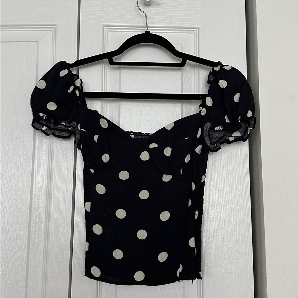 REFORMATION BLACK TOP WHITE POLKA DOTS SIZE 0